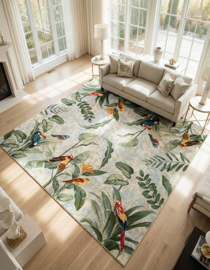 Detail image of 10' x 10' Easy-Clean Botanical Indoor / Outdoor Square Rug