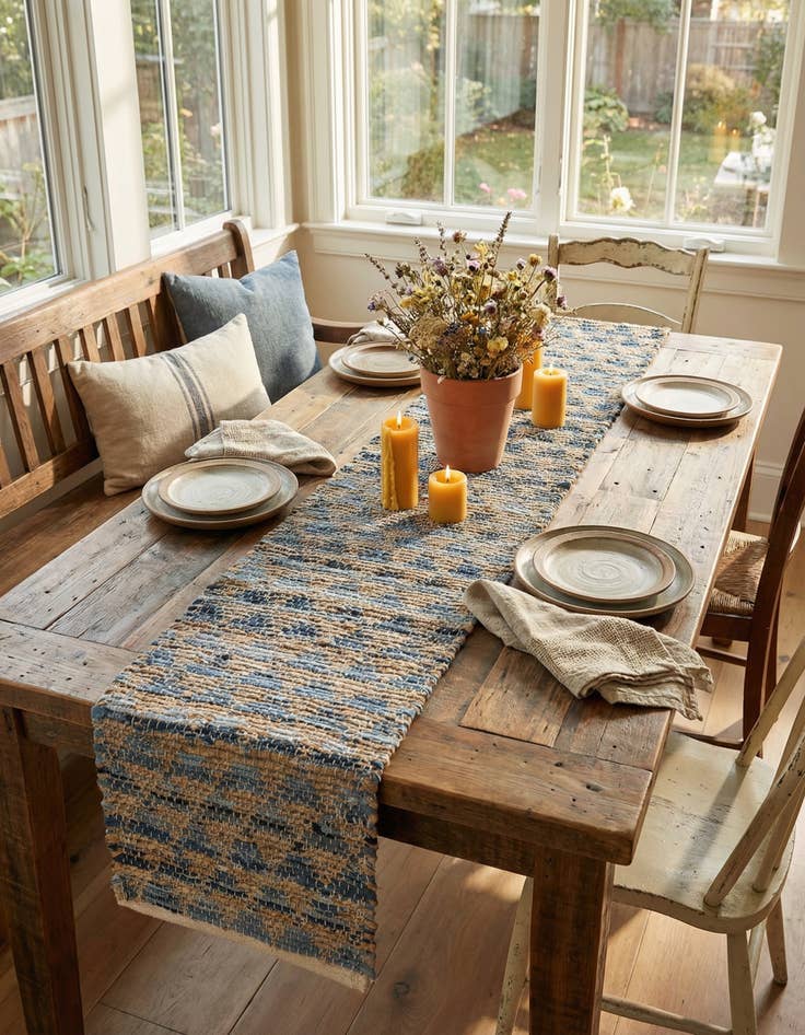 Detail image of 1' 2 x 6' 1 Hand Woven Chindi Jute Table Runner Rug