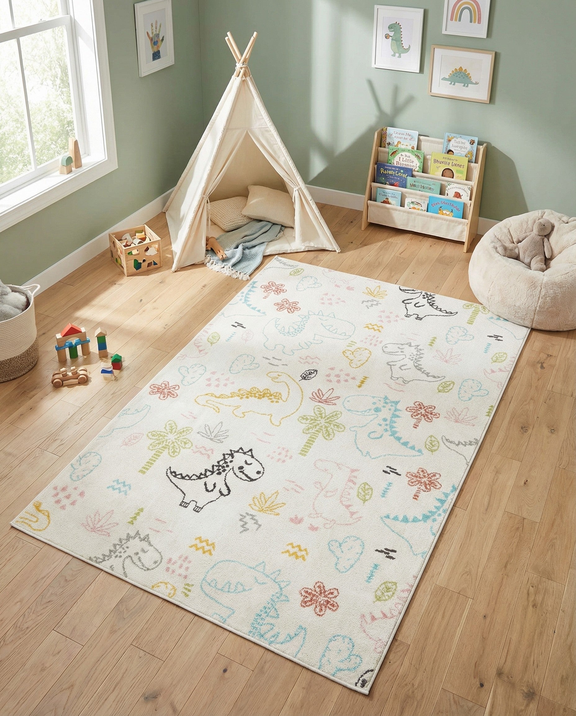 5' 3 x 8' Dinosaur Whimsy Kids Rug
