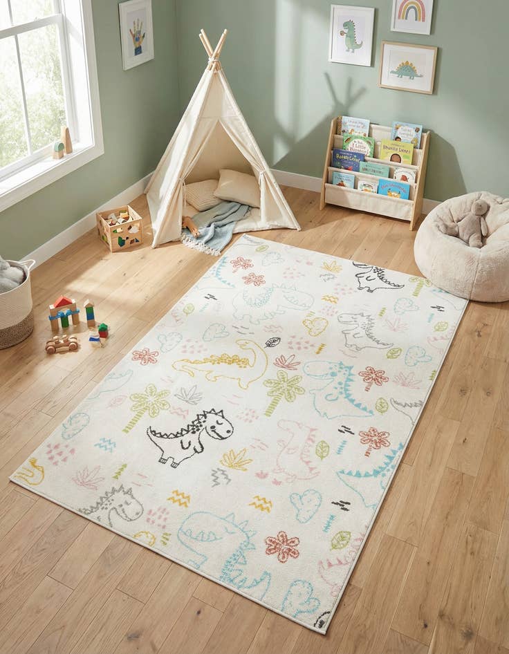 Detail image of 5' 3 x 8' Dinosaur Whimsy Kids Rug