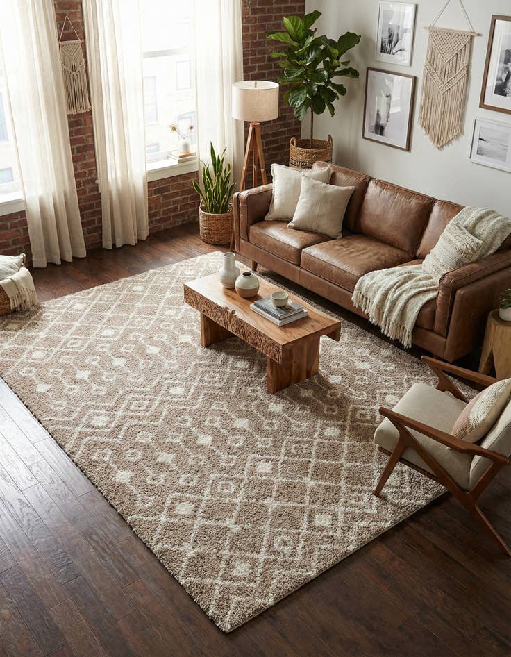 Detail image of 10' 8 x 14' Moroccan Trellis Shag Rug