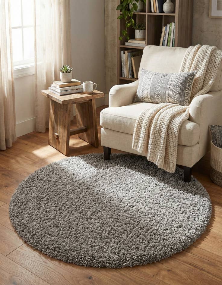 Detail image of  4' x 4' Solid Shag Round Rug