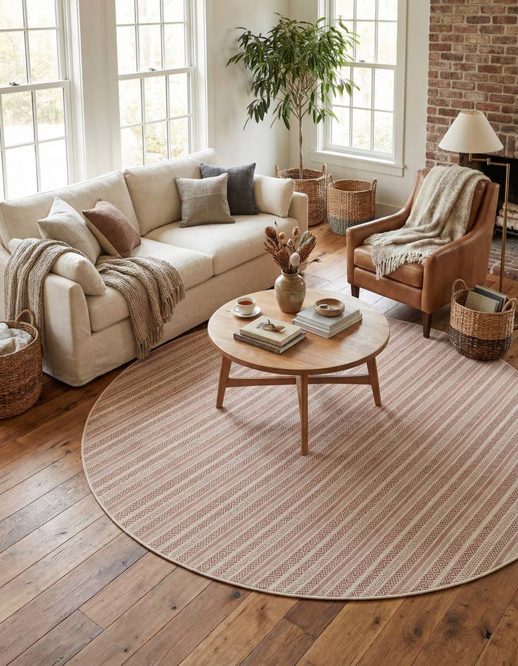 Detail image of 10' x 10'  Washable Striped Indoor / Outdoor Round Rug