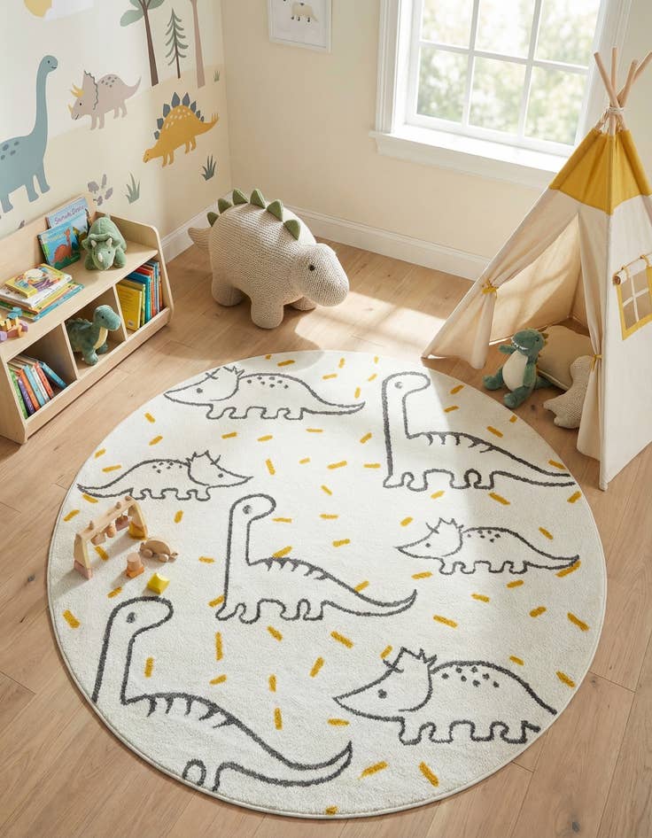 Detail image of 6' 1 x 6' 1 Dinosaur Whimsy Kids Round Rug