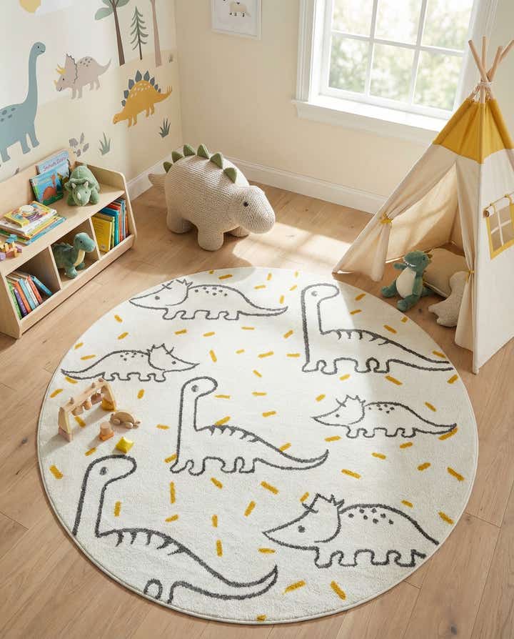 6' 1 x 6' 1 Dinosaur Whimsy Kids Round Rug
