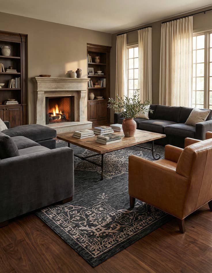 Detail image of 13' x 13' Washable Traditional Indoor / Outdoor Square Rug