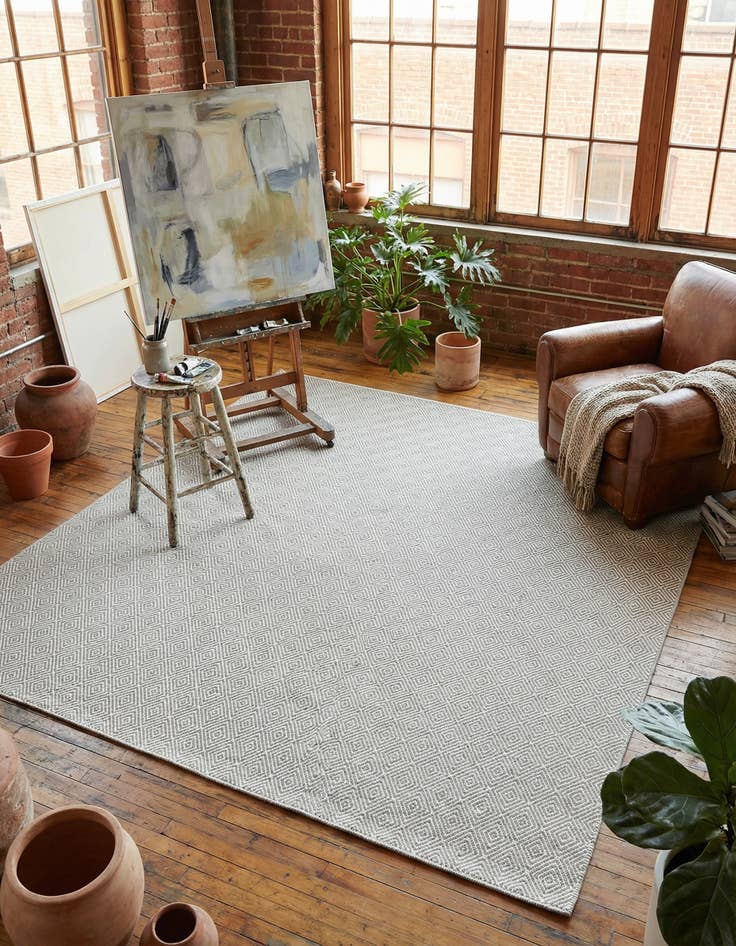 Detail image of 7' 10 x 7' 10 Hand Woven Geo Trellis Flatweave Square Rug
