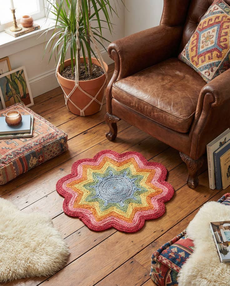 Detail image of 2' 2 x 2' 2 Hand Braided Happy Rugs Jawbreaker Poppy Round