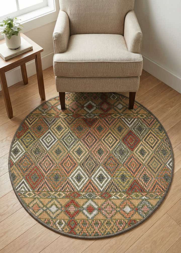 3' 3 x 3' 3 Easy-Clean Baja Indoor / Outdoor Round Rug