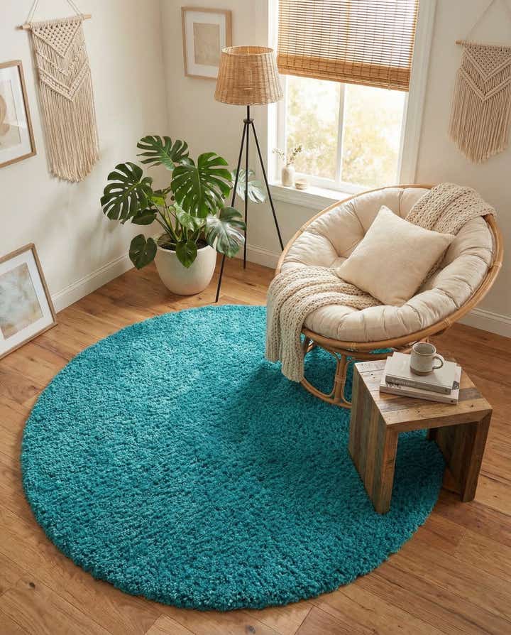 7' 10 x 7' 10 Solid Shag Round Rug