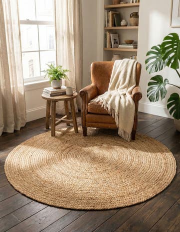 5' 1 x 5' 1 Handmade Braided Jute Round Rug