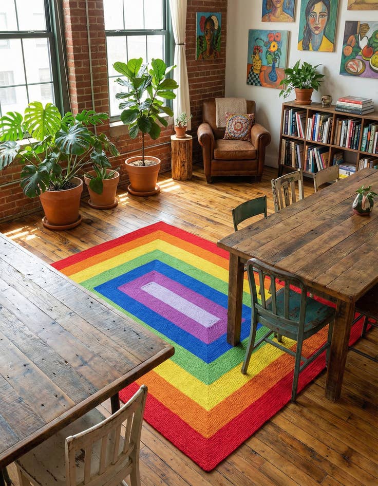 Detail image of  7' 10 x 10'  Hand Hand Braided Rainbow Wool Rug