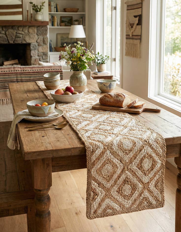 Detail image of 1' 2 x 4' 1  Hand Braided Jute Table Runner Rug