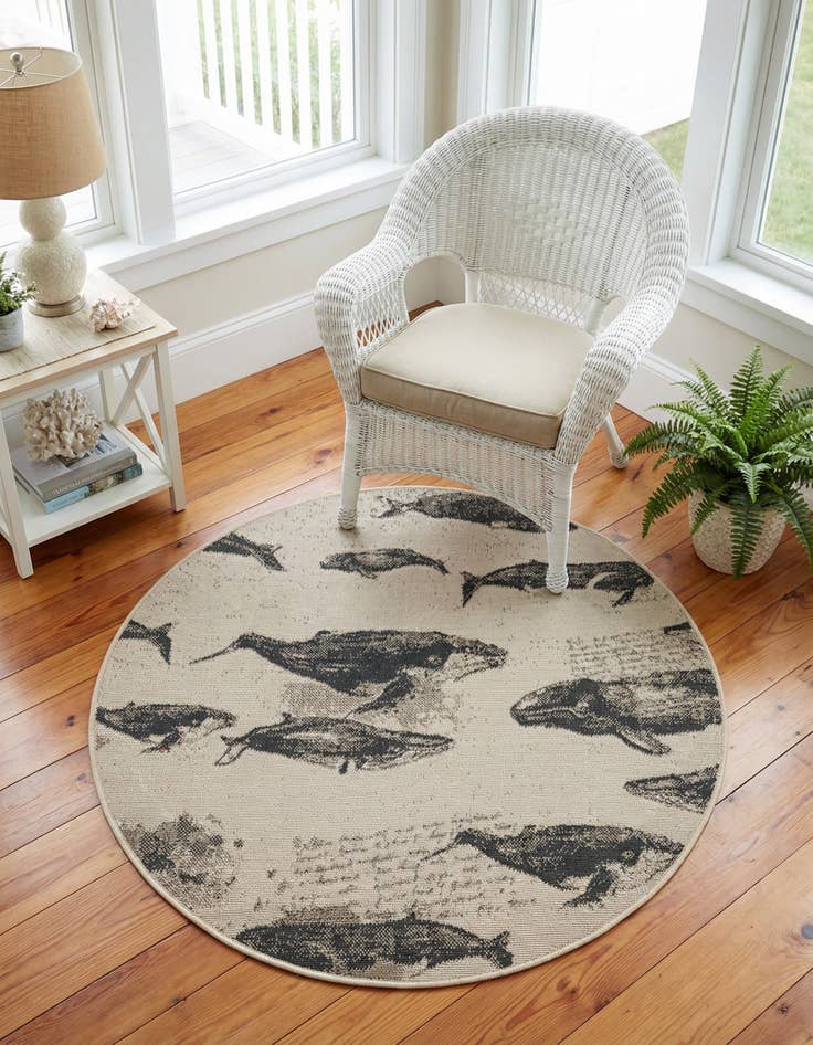 Detail image of 4' x 4' Washable Coastal Indoor / Outdoor Round Rug