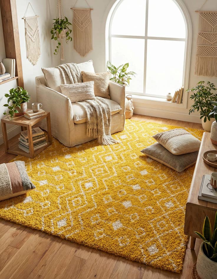 Detail image of 10' x 10' Moroccan Trellis Shag Square Rug