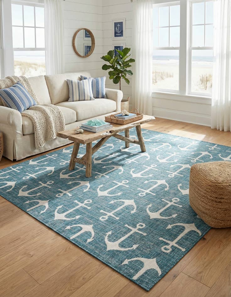 Detail image of 10' x 10' Easy-Clean Coastal Indoor / Outdoor Square Rug