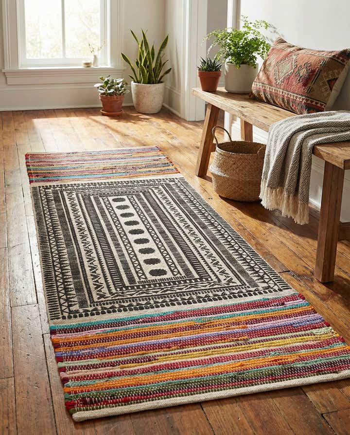 2' x 5' 1 Hand Braided Chindi Cotton Runner Rug