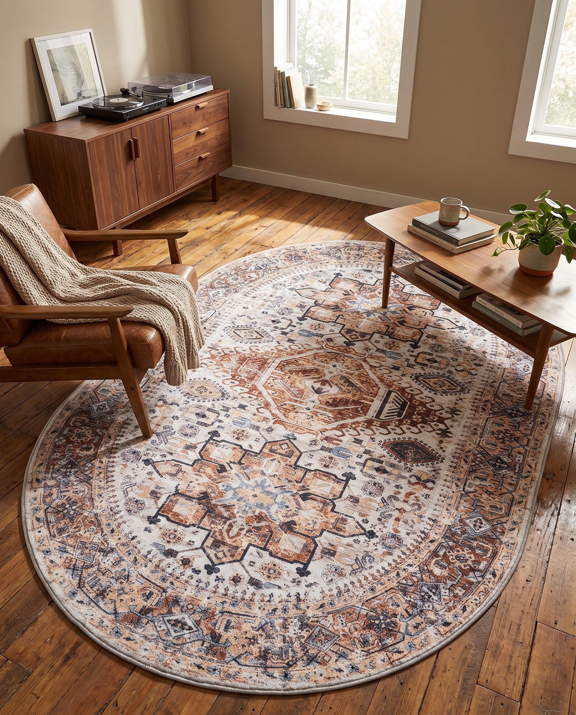 6' 1 x 9' Washable Yara Oval Rug