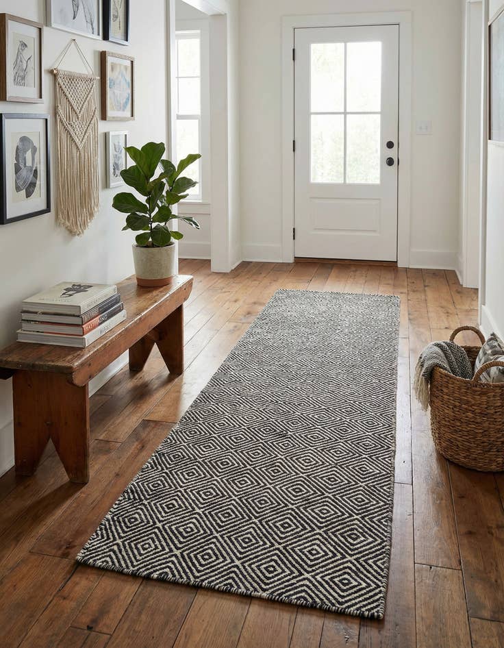 Detail image of 2' x 6' 1  Hand Woven Geo Trellis Flatweave Runner Rug