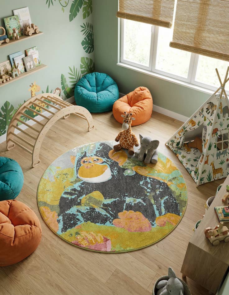Detail image of 6' 1 x 6' 1 Gorilla Whimsy Kids Round Rug