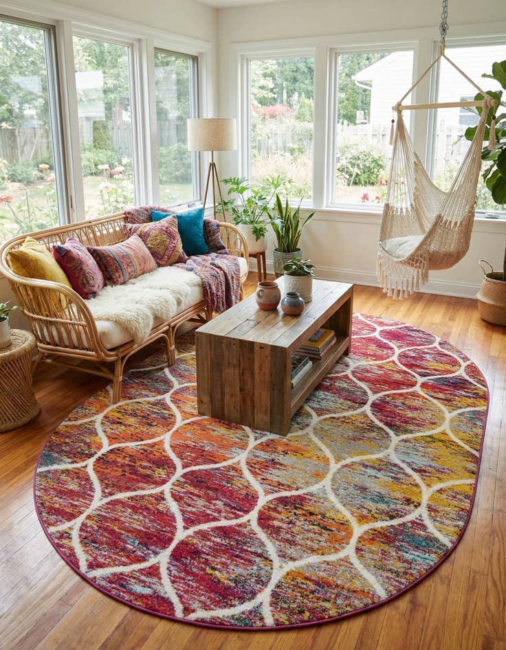 Detail image of  7' x 10' Lattice Frieze Oval Rug