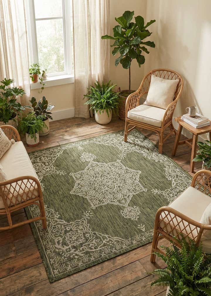 5' 3 x 5' 3 Easy-Clean Traditional Indoor / Outdoor Square Rug
