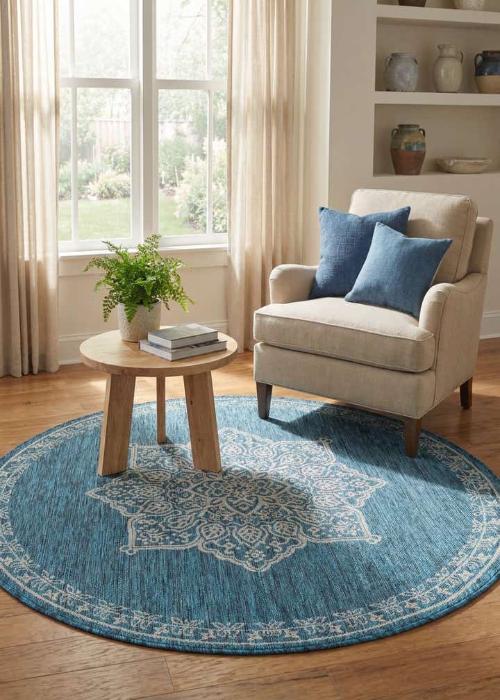 5' 3 x 5' 3 Easy-Clean Traditional Indoor / Outdoor Round Rug