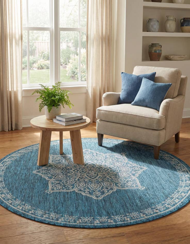 Detail image of 5' 3 x 5' 3 Washable Traditional Indoor / Outdoor Round Rug