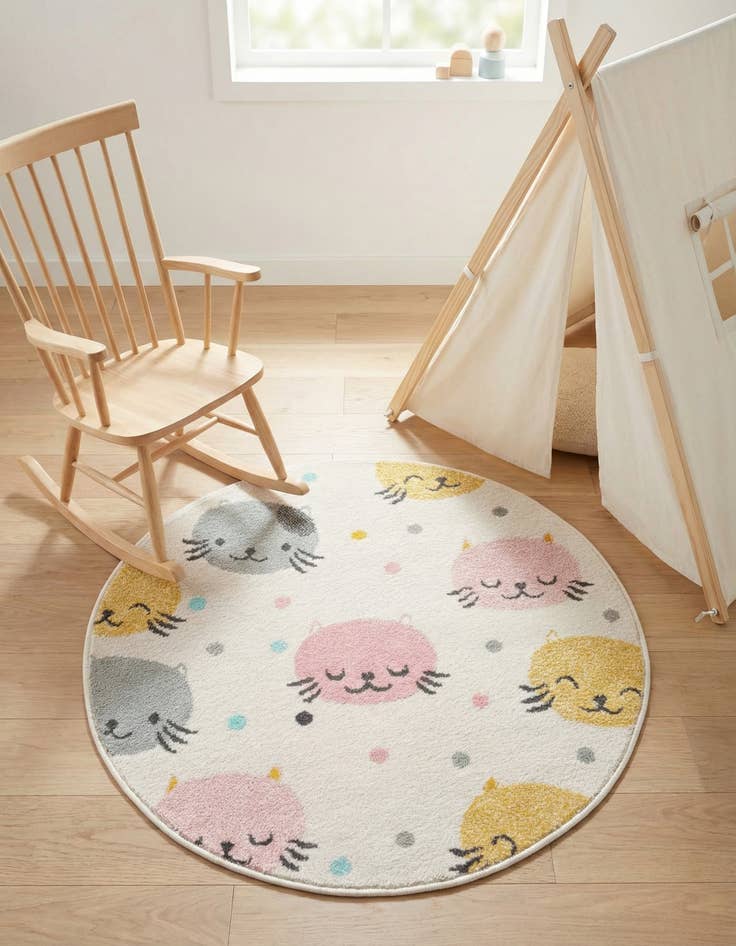 Detail image of 3' 3 x 3' 3 Cats Whimsy Kids Round Rug