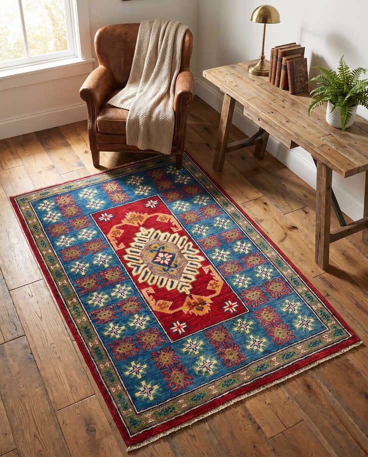 Detail image of 80cm x 115cm anudado a mano Kazak Alfombra