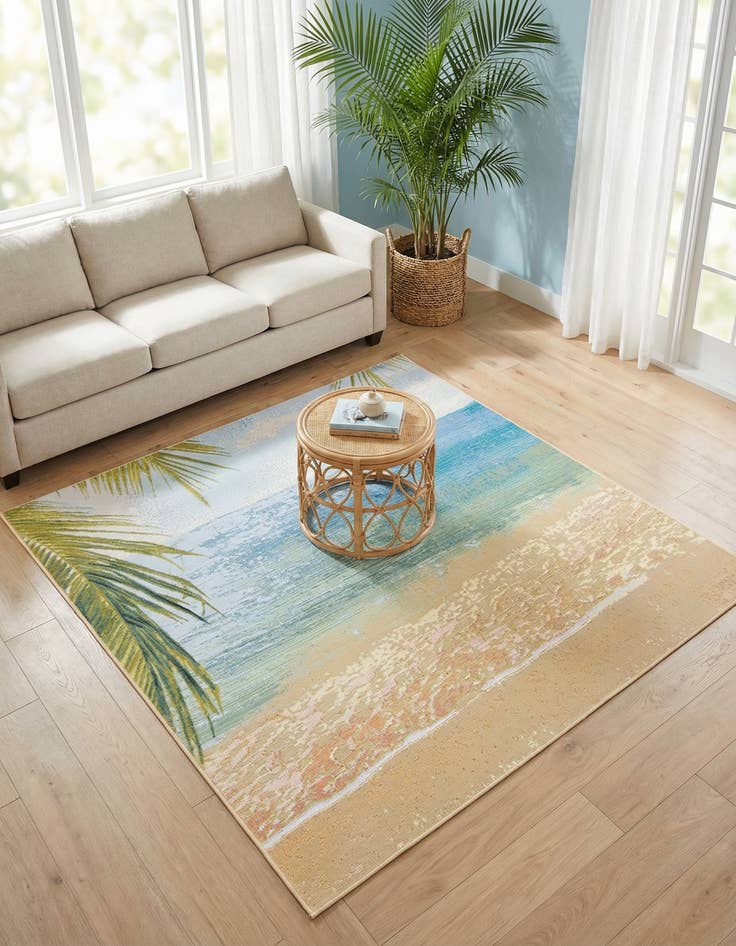 Detail image of 6' x 6' Washable Coastal Indoor / Outdoor Square Rug