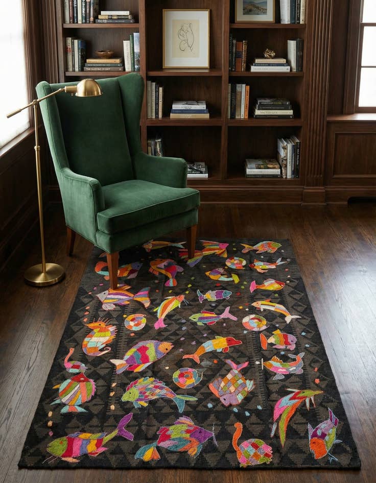 Detail image of 4' 2 x 5' 3 Hand Woven Kilim Suzani Wool Rug