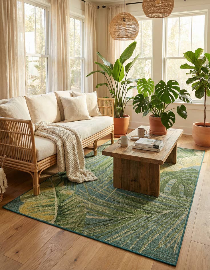 Detail image of 6' x 9'  Washable Botanical Indoor / Outdoor Rug