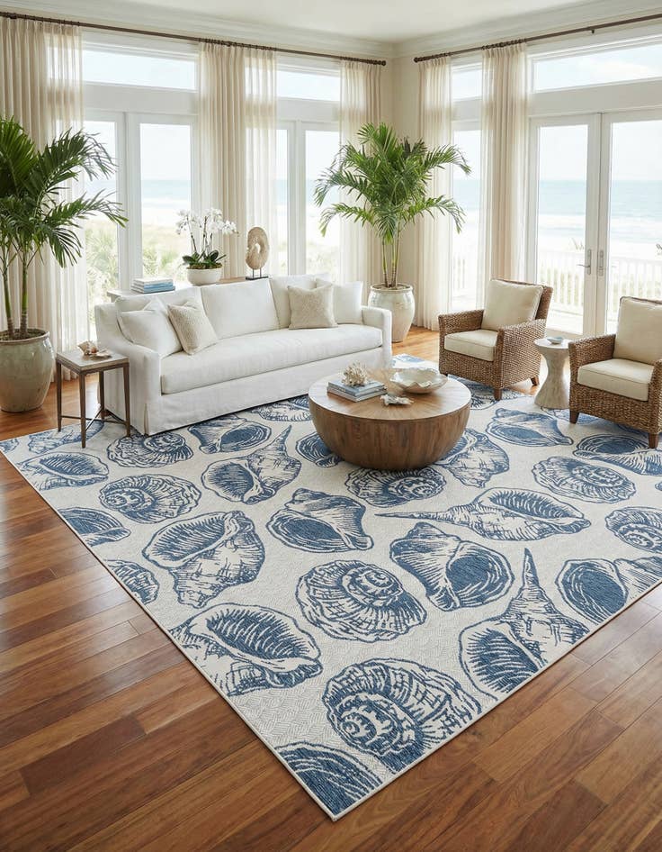 Detail image of 13' x 13'  Washable Coastal Indoor / Outdoor Square Rug