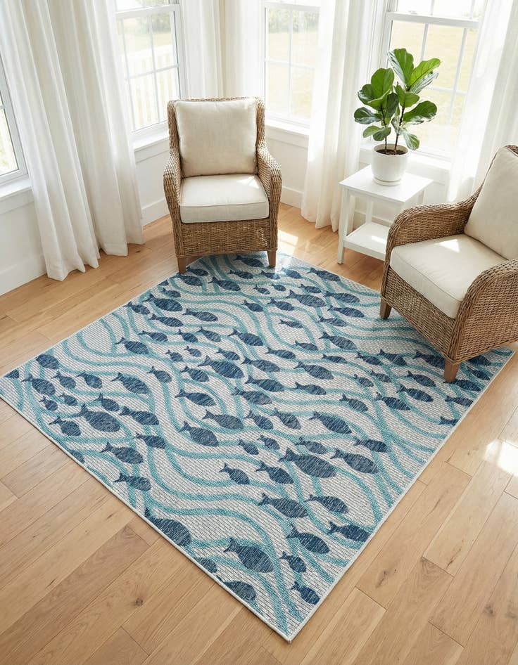 Detail image of 5' 3 x 5' 3 Easy-Clean Coastal Indoor / Outdoor Square Rug