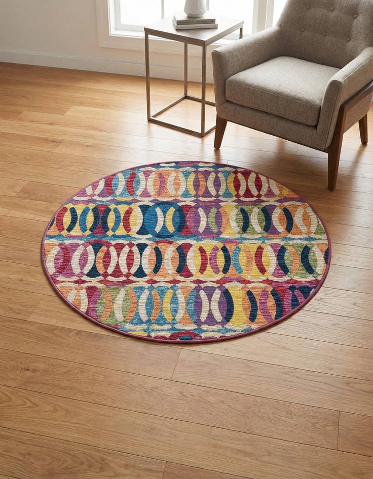 Detail image of 3' 3 x 3' 3  Washable Modern Indoor / Outdoor Round Rug