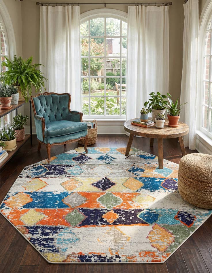 Detail image of 7' 10 x 7' 10  Washable Vivid Octagon Rug