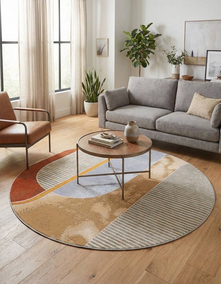 Detail image of 6' 1 x 6' 1 Easy-Clean Modern Indoor / Outdoor Round Rug