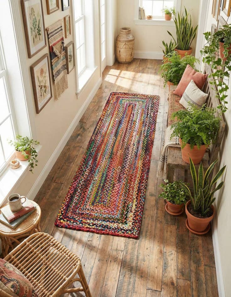 Detail image of 2' 7 x 8'  Hand Braided Chindi Runner Rug