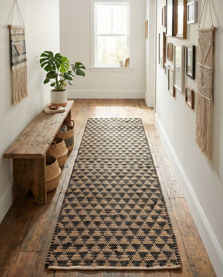 Detail image of 2' 7 x 10' Hand Woven Chindi Jute Runner Rug