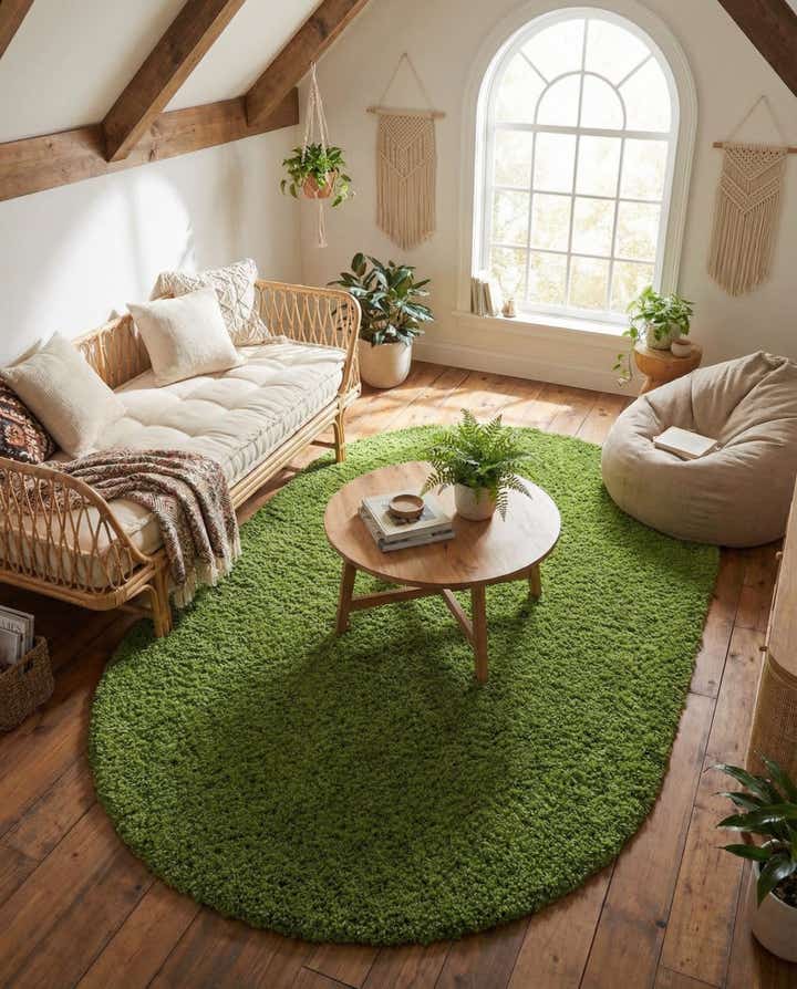 7' 10 x 10' Solid Shag Oval Rug