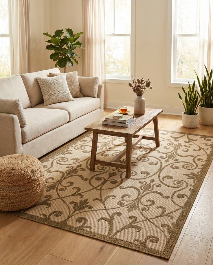 Detail image of 5' 3 x 8' Easy-Clean Botanical Indoor / Outdoor Rug