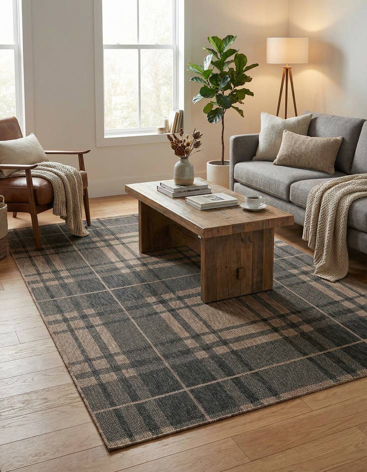 Detail image of 5' 3 x 7' Easy-Clean Checkered Indoor / Outdoor Rug