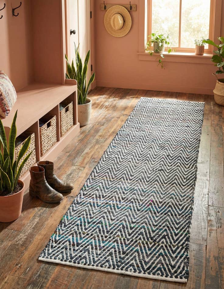 Detail image of 2' 7 x 10'  Hand Woven Chindi Chevron Runner Rug