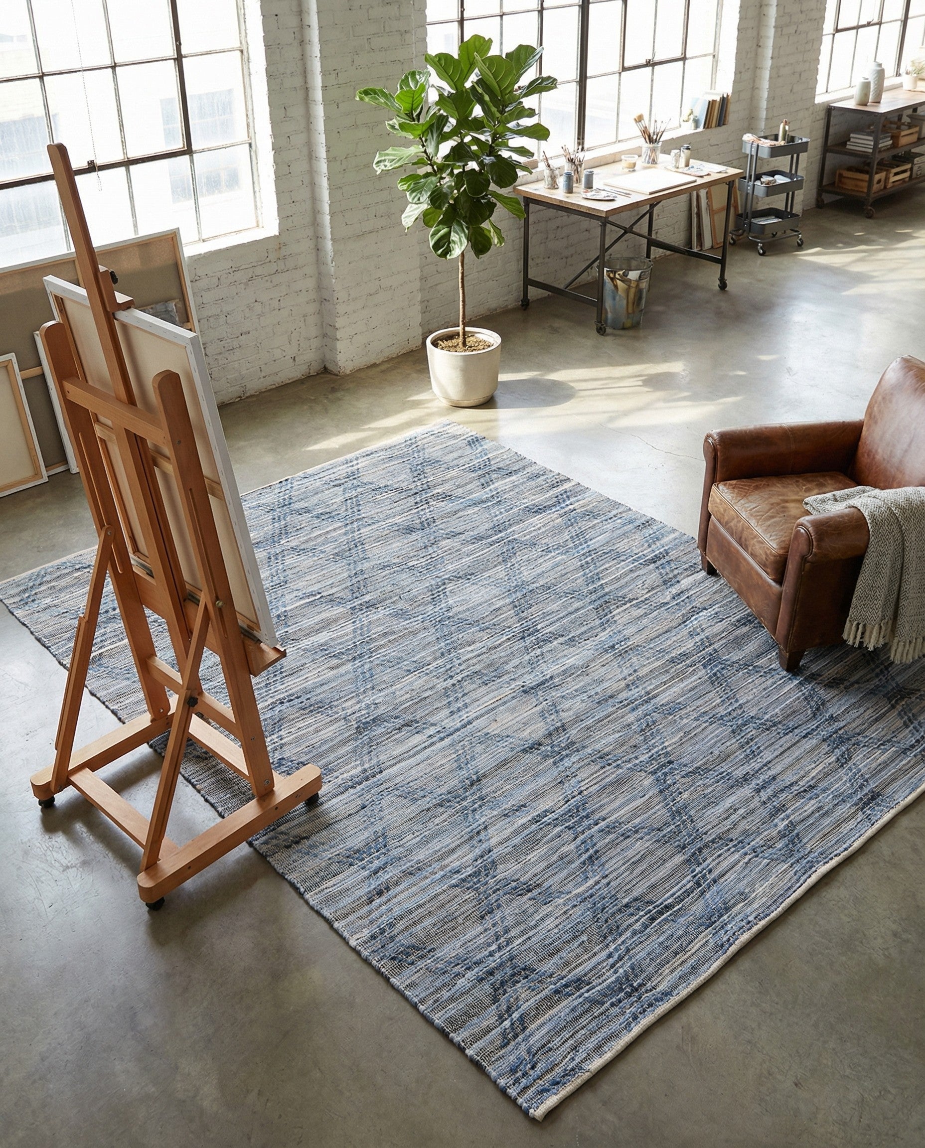 Denim blue 9' x 12' Hand Woven Chindi Cotton Rug | Rugs.com