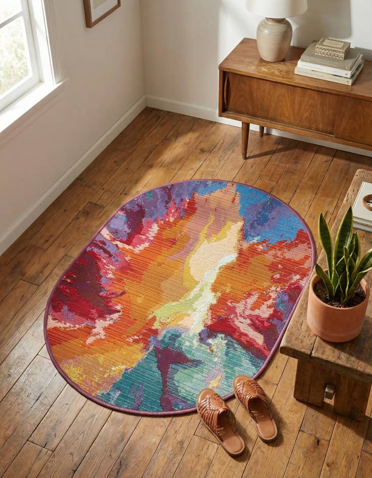 Detail image of 2' 2 x 3' Washable Modern Indoor / Outdoor Oval Rug