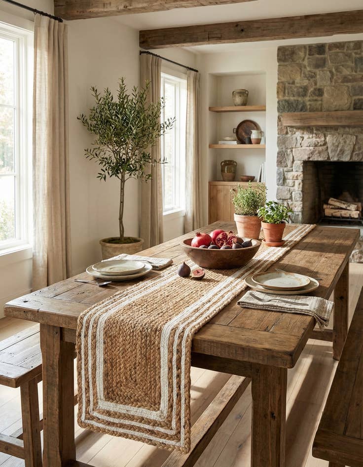 Detail image of 1' 2 x 6' 1  Hand Braided Jute Table Runner Rug