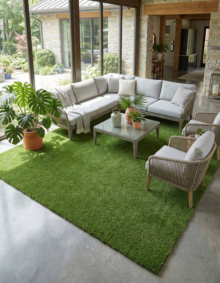 Detail image of 13' x 13'  Washable Grass Indoor / Outdoor Square Rug