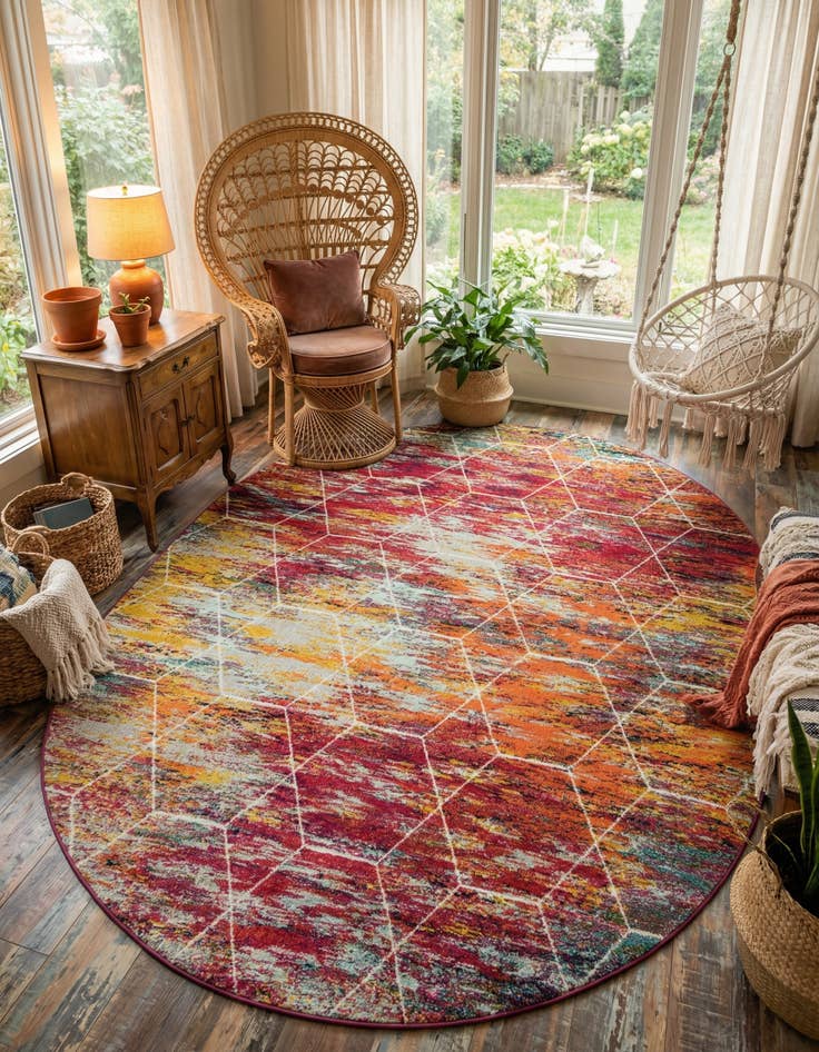 Detail image of 7' 10 x 10' Lattice Frieze Oval Rug