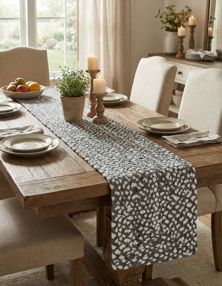 Detail image of 1' 2 x 8'  Hand Braided Chindi Table Runner Rug